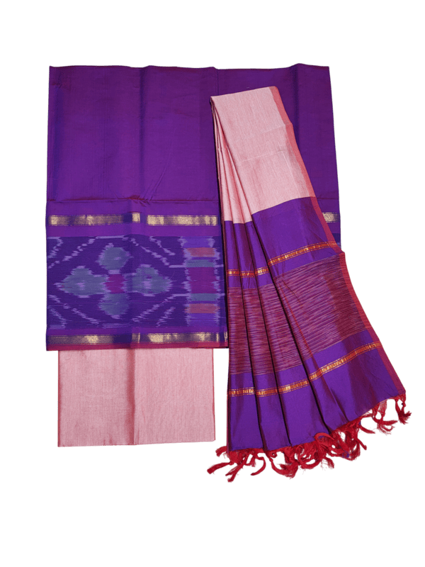 Dark Purple & Pink Pochampally Ikkat Silk Unstitched Suit Set