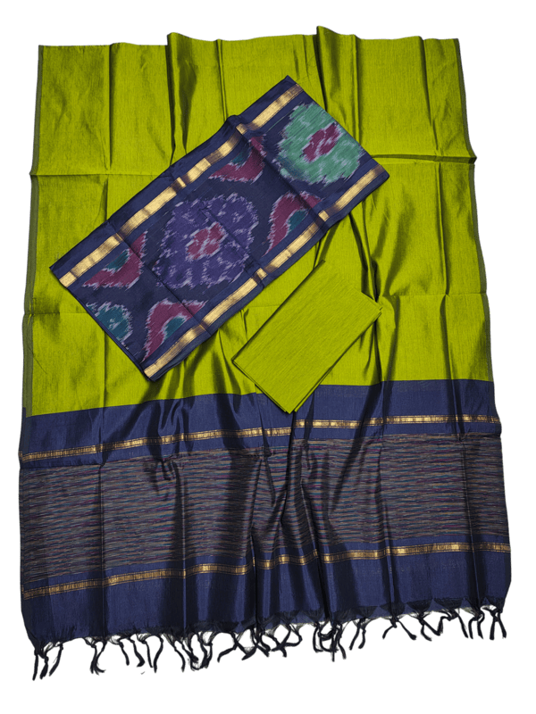 NavyBlue Pochampally Ikkat Silk Dress Material with Dupatta
