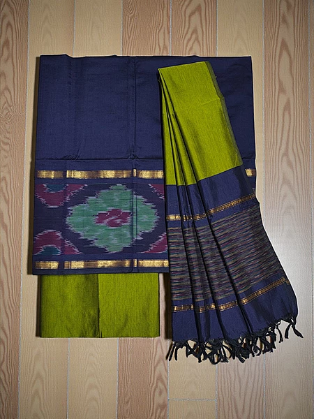 NavyBlue Pochampally Ikkat Silk Dress Material with Dupatta