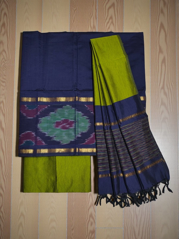 NavyBlue Pochampally Ikkat Silk Dress Material with Dupatta