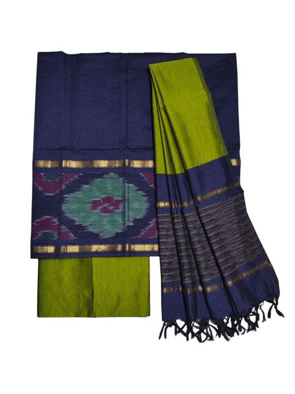 NavyBlue Pochampally Ikkat Silk Dress Material with Dupatta