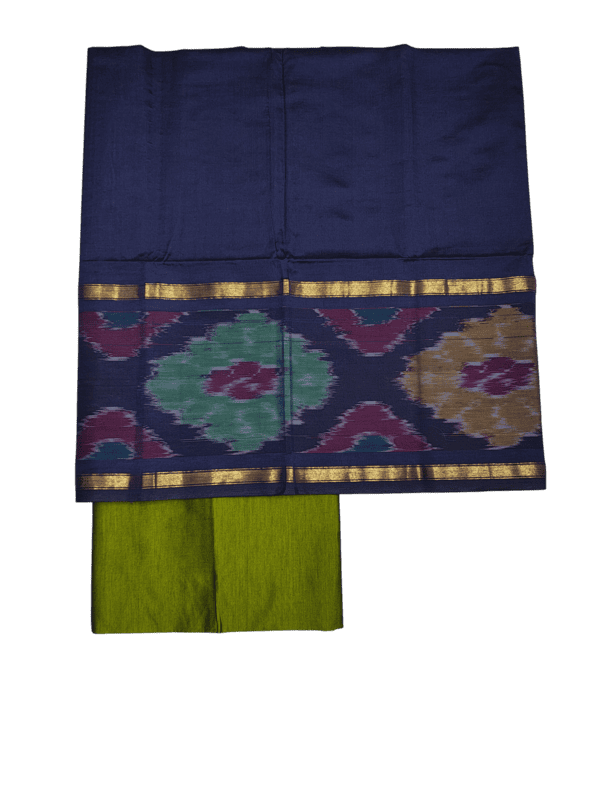 NavyBlue Pochampally Ikkat Silk Dress Material with Dupatta