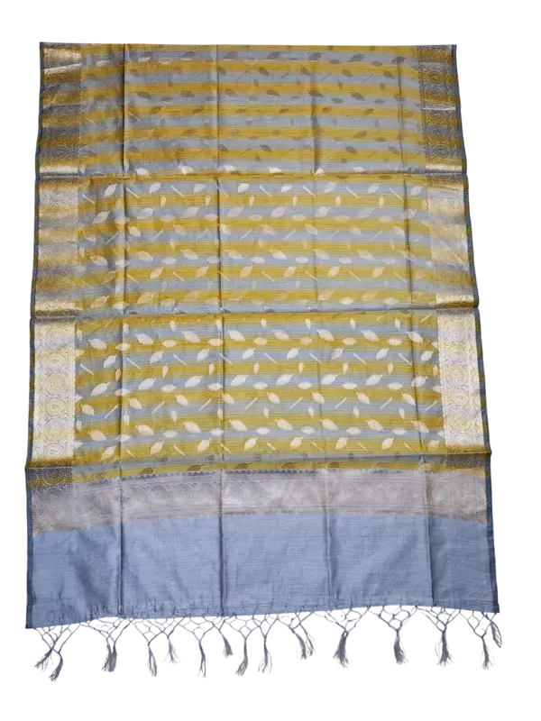 Yellow Banarasi Silk Zari Work Unstitched Suit Set with dupatta for Women