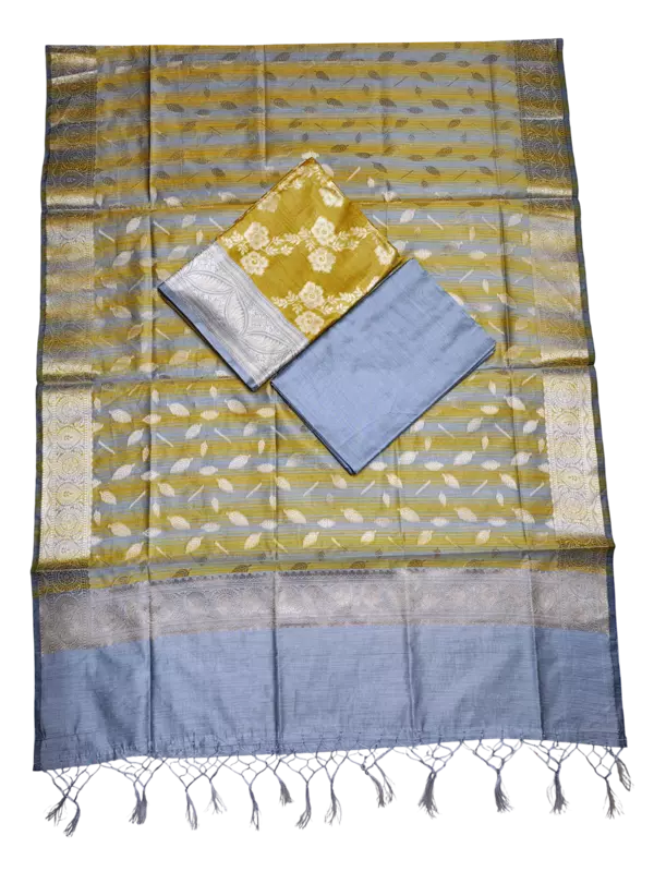 Yellow Banarasi Silk Zari Work Unstitched Suit Set with dupatta for Women