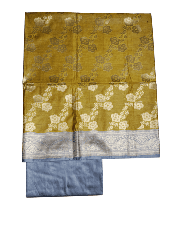 Yellow Banarasi Silk Zari Work Unstitched Suit Set with dupatta for Women