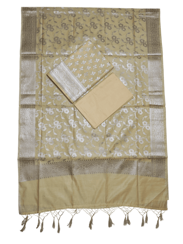 Yellow Banarasi Cotton Silk Dress Material for Women