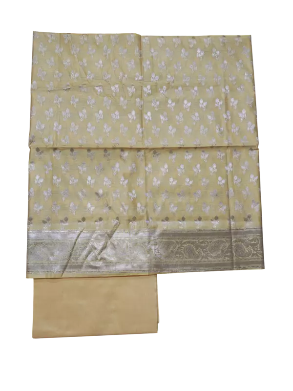 Yellow Banarasi Cotton Silk Dress Material for Women