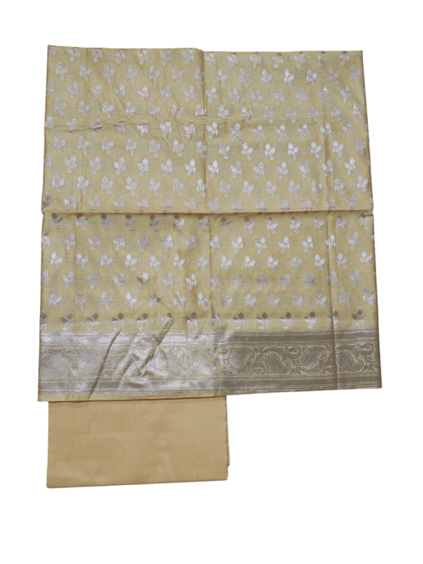 Yellow Banarasi Cotton Silk Dress Material for Women