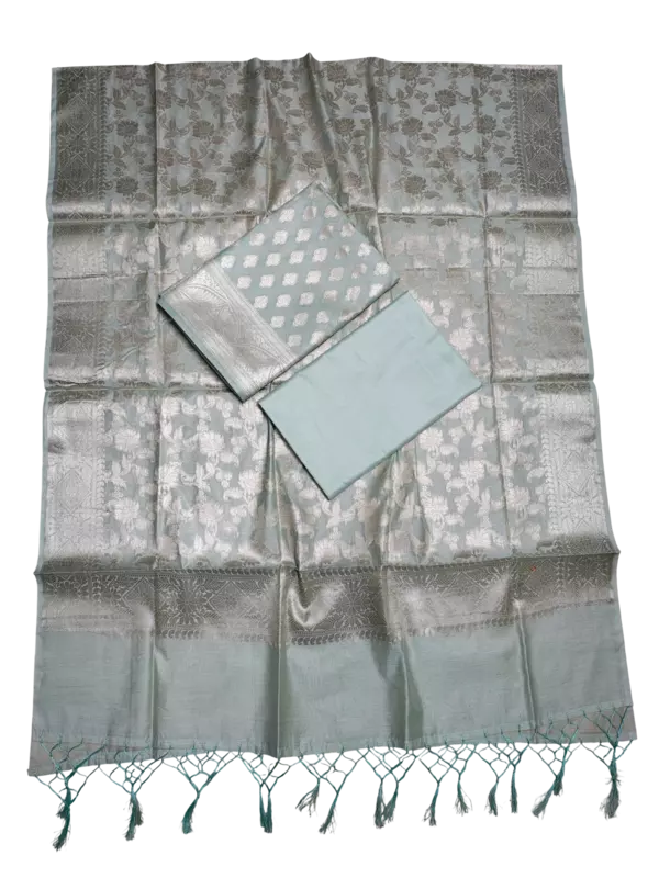 Light Firoza Banarasi Silk Zari Work Unstitched Suit Set with dupatta for Women
