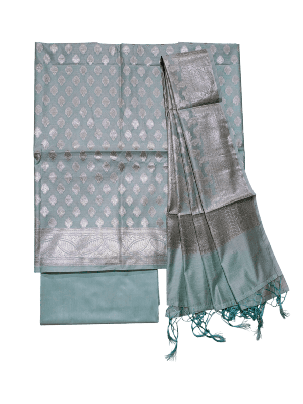 Light Firoza Banarasi Silk Zari Work Unstitched Suit Set with dupatta for Women