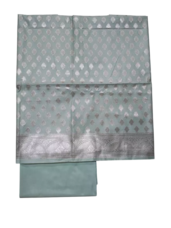 Light Firoza Banarasi Silk Zari Work Unstitched Suit Set with dupatta for Women
