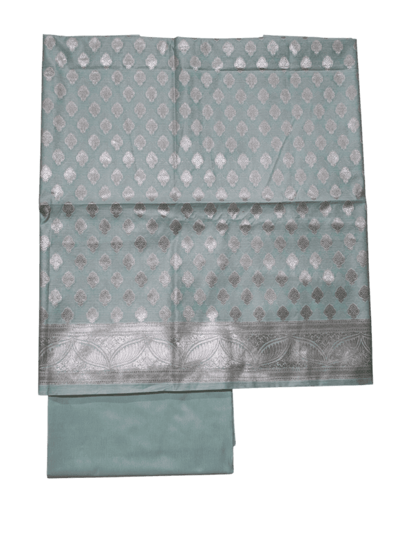 Light Firoza Banarasi Silk Zari Work Unstitched Suit Set with dupatta for Women