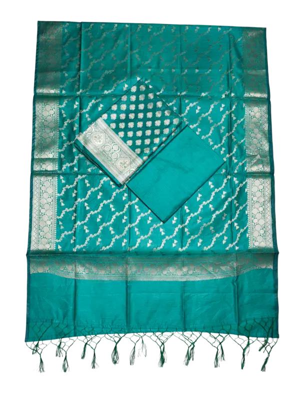 Firoza Banarasi Silk Zari Work Unstitched Suit Set with dupatta for Women