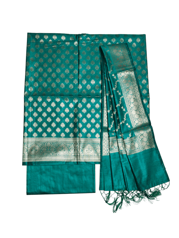 Firoza Banarasi Silk Zari Work Unstitched Suit Set with dupatta for Women