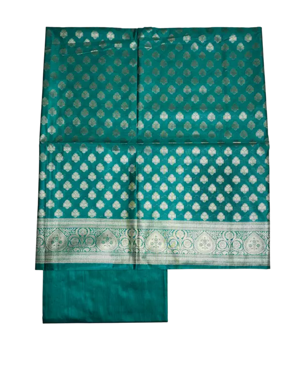 Firoza Banarasi Silk Zari Work Unstitched Suit Set with dupatta for Women