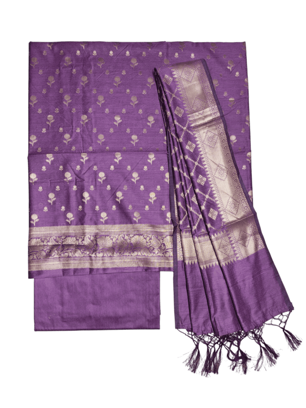 Purple Banarasi Silk Zari Work Unstitched Suit Set with dupatta for Women