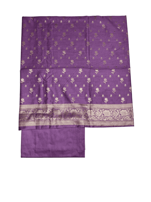 Purple Banarasi Silk Zari Work Unstitched Suit Set with dupatta for Women