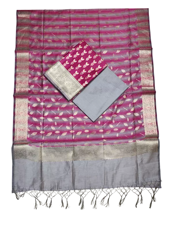 Pink Banarasi Silk Zari Work Unstitched Suit Set with dupatta for Women