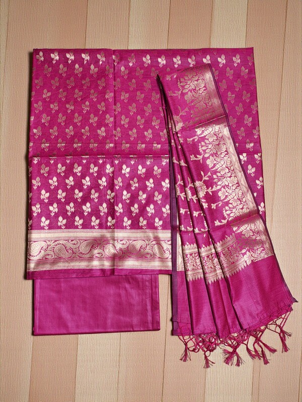 Dark Pink Banarasi Silk Dress Materials for Women