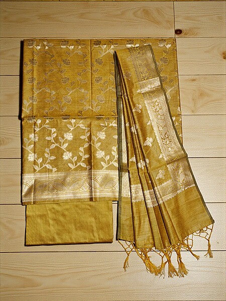 Mustard Banarasi Silk Dress Materials for Women