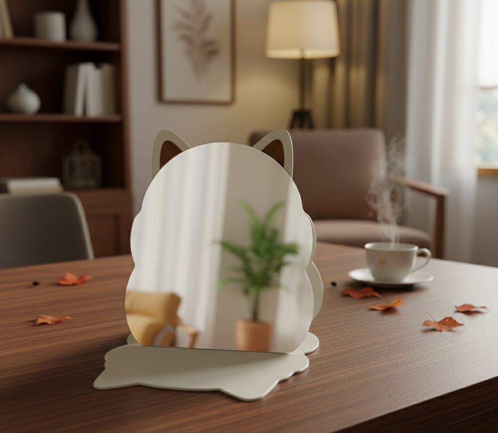 Compact Travel Mirror with Stand and Cute Ear Design