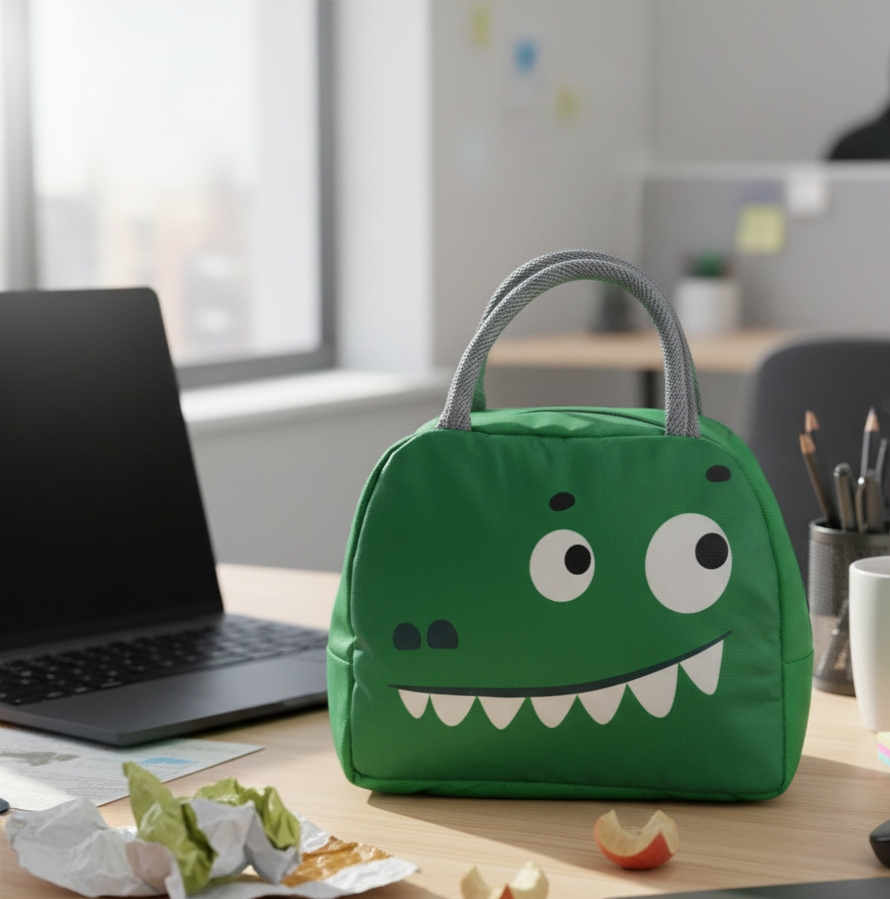 Cartoon Alligator Print Thermal Tiffin Carrier Bag with Handles