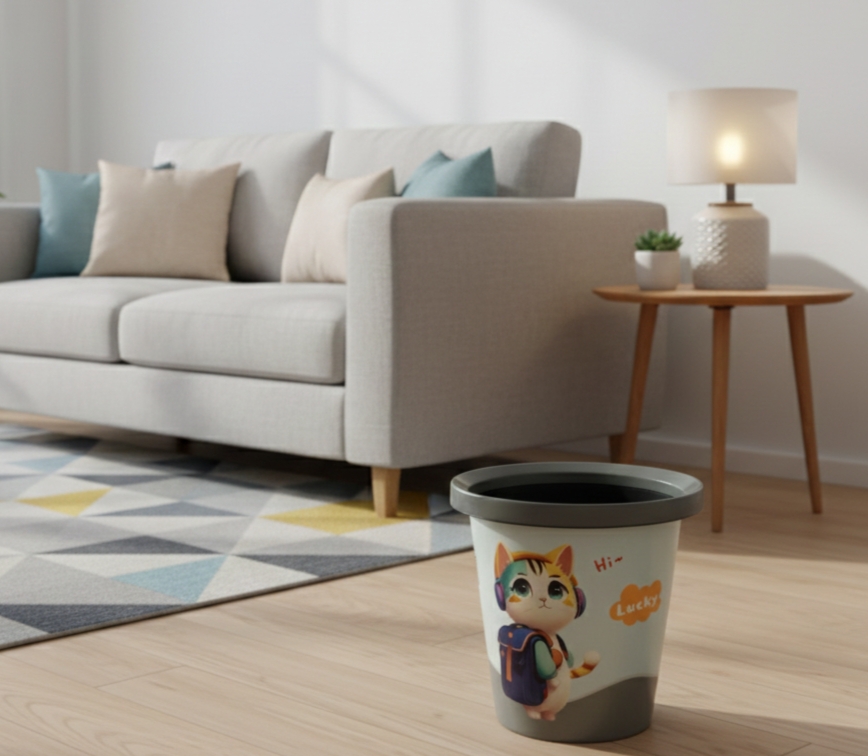 Cat Print Round Storage Container with Lid (Playroom/Bedroom)