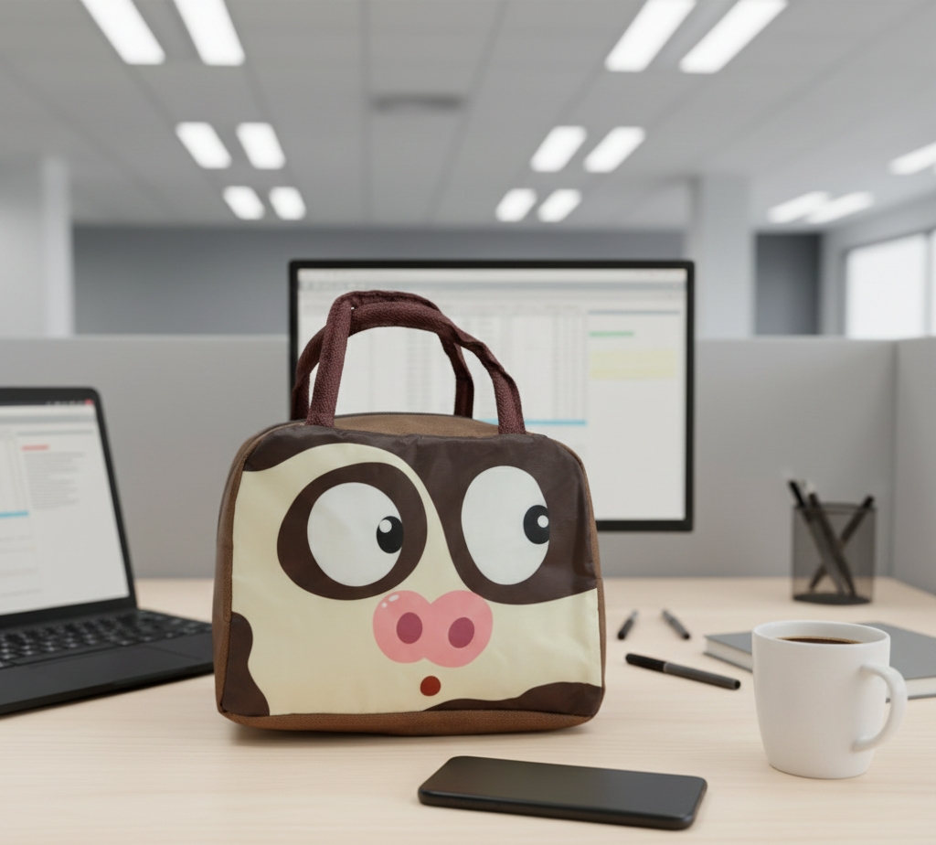 Cute Cartoon Cow Face Insulated Lunch Bag for Kids