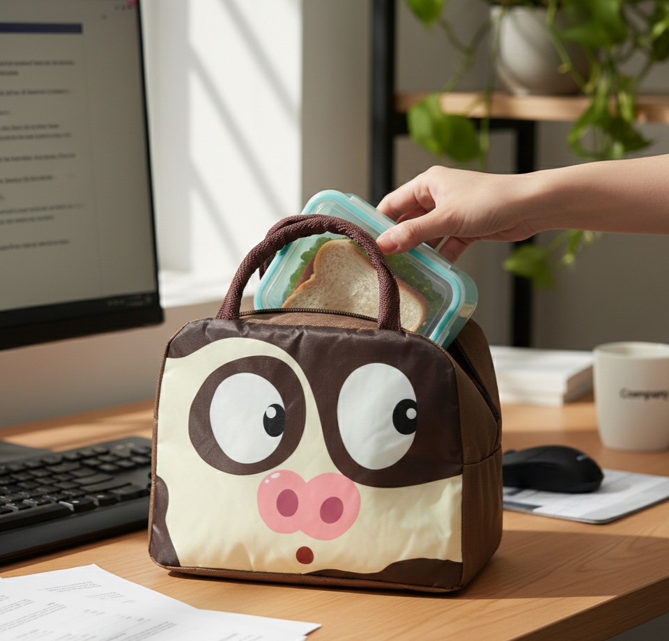 Cute Cartoon Cow Face Insulated Lunch Bag for Kids