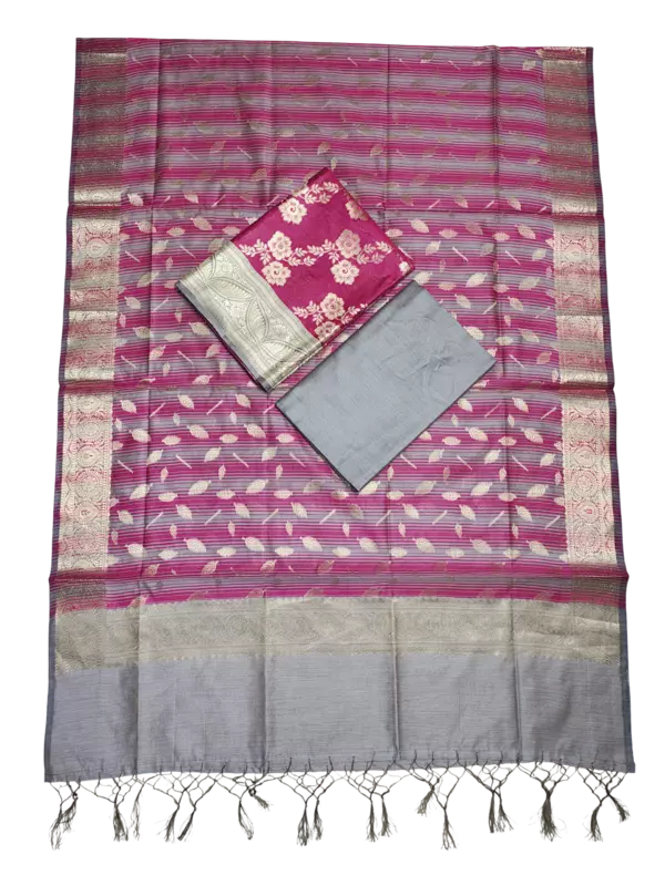 Rani Pink Banarasi Silk Zari Work Unstitched Suit Set with dupatta for Women