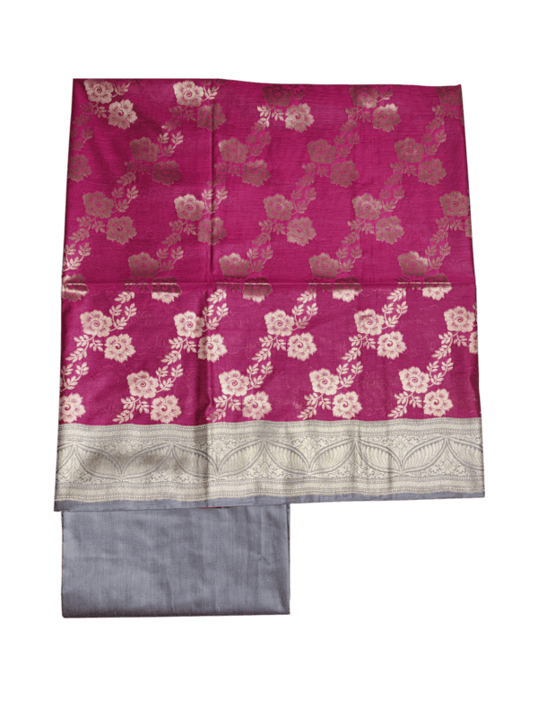 Rani Pink Banarasi Silk Zari Work Unstitched Suit Set with dupatta for Women