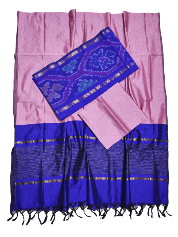 Purple & Pink Pochampally Ikkat Silk Unstitched Suit Set
