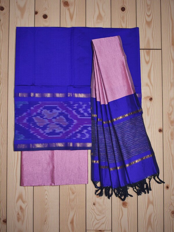 Purple & Pink Pochampally Ikkat Silk Unstitched Suit Set