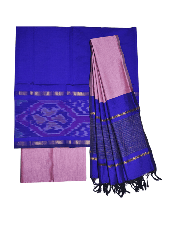 Purple & Pink Pochampally Ikkat Silk Unstitched Suit Set