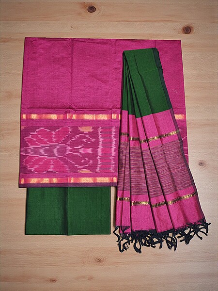 Rani Pink Pochampally Ikkat Silk Unstitched Suit Set