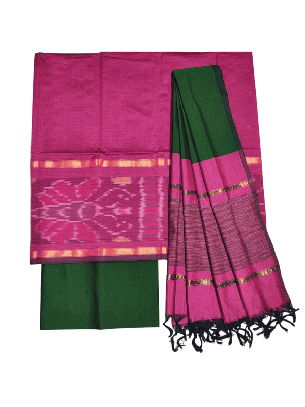 Rani Pink Pochampally Ikkat Silk Unstitched Suit Set