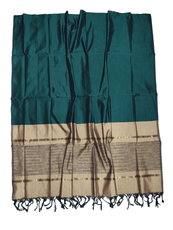 Beige & Green Pochampally Ikkat Silk Unstitched Suit Set