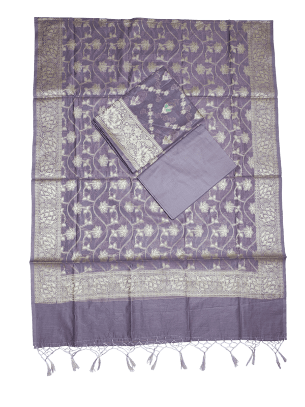 Lavender Banarasi Semi Munga Silk Dress Material for Women