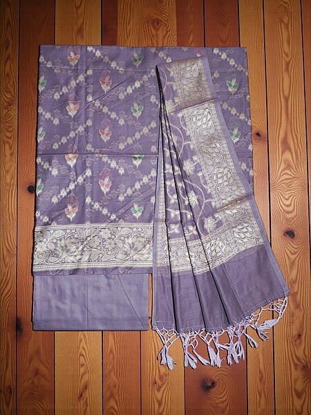 Lavender Banarasi Semi Munga Silk Dress Material for Women