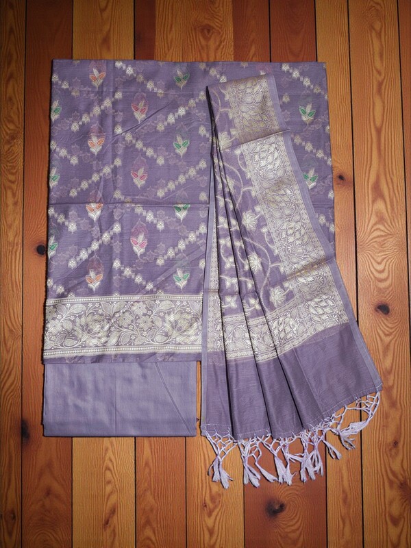 Lavender Banarasi Semi Munga Silk Dress Material for Women