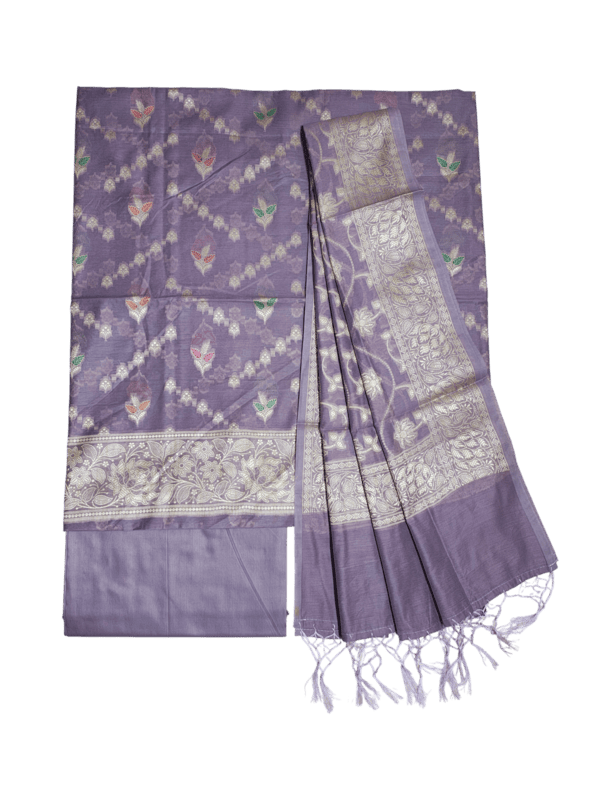 Lavender Banarasi Semi Munga Silk Dress Material for Women