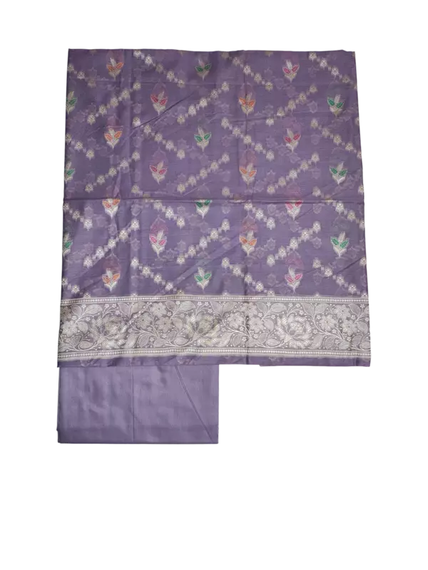 Lavender Banarasi Semi Munga Silk Dress Material for Women