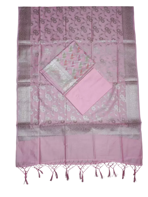 Pink Banarasi Silk Zari Work Dress Materials with dupatta for Women