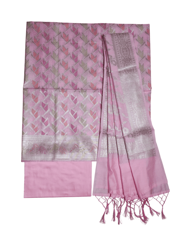 Pink Banarasi Silk Zari Work Dress Materials with dupatta for Women