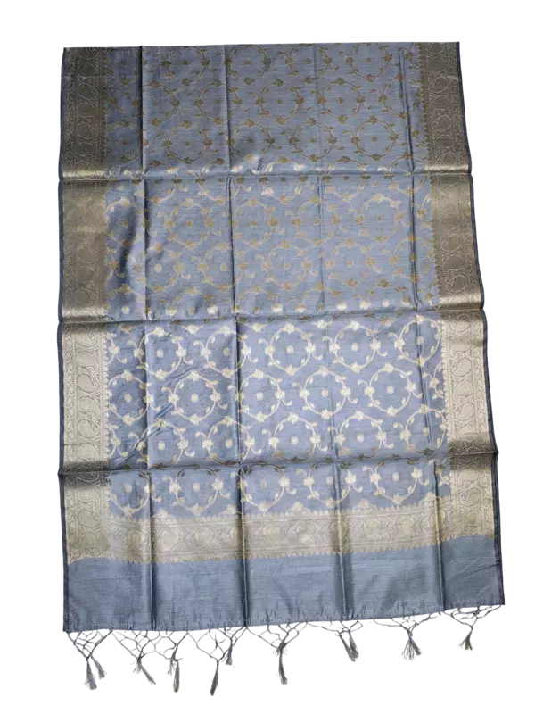 Grey Banarasi Silk Zari Work Unstitched Suit Set with dupatta for Women