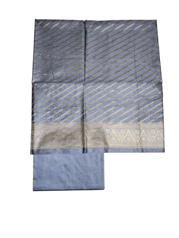 Grey Banarasi Silk Zari Work Unstitched Suit Set with dupatta for Women