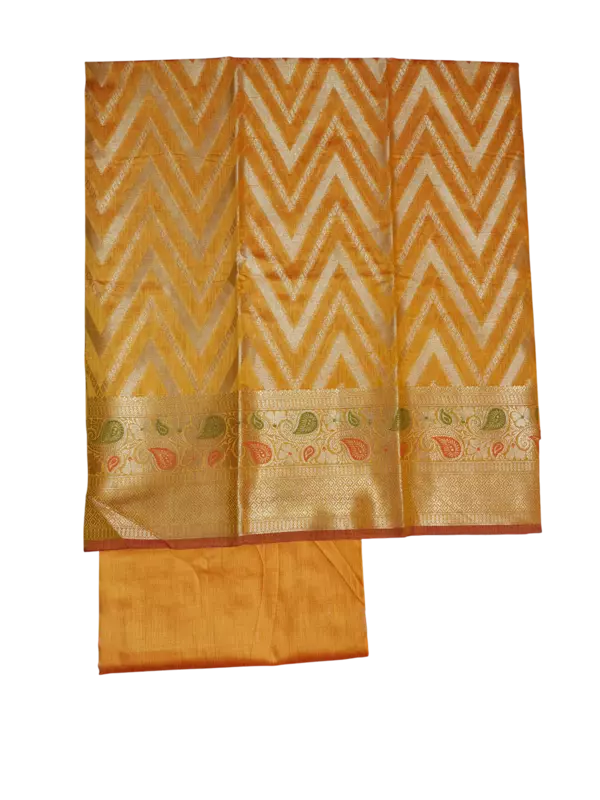Yellow Banarasi Cotton Silk Unstitched Salwar Suit Dress Material for Women
