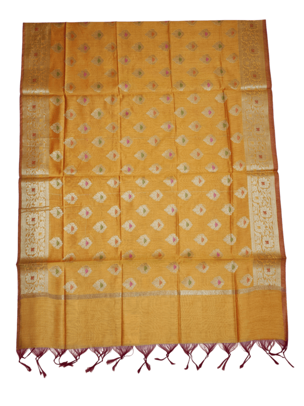 Mustard Unstitched Banarasi Cotton Silk Salwar Suit Dress Material for Women
