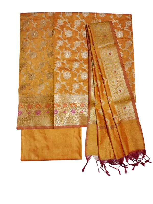 Mustard Unstitched Banarasi Cotton Silk Salwar Suit Dress Material for Women