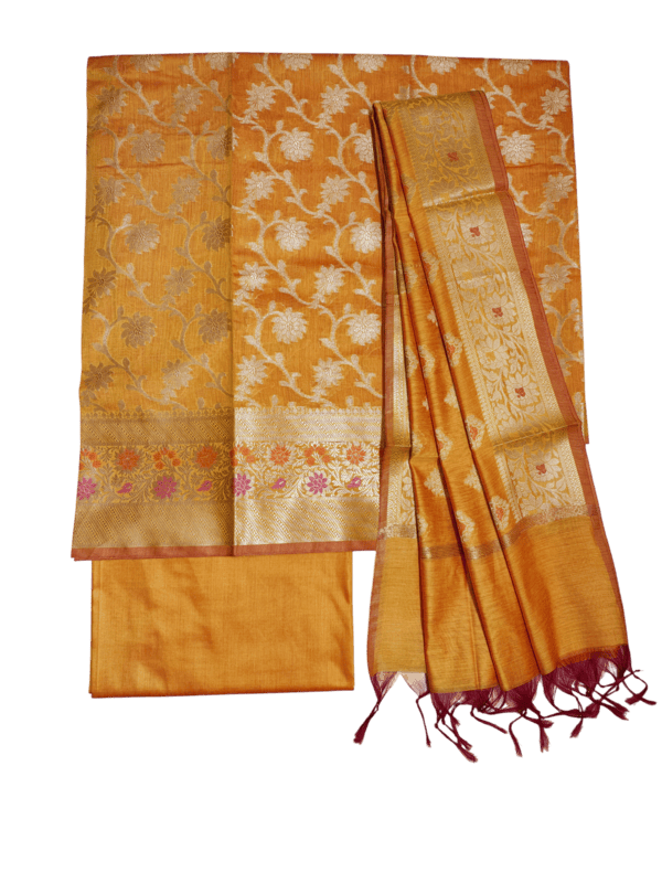 Mustard Unstitched Banarasi Cotton Silk Salwar Suit Dress Material for Women